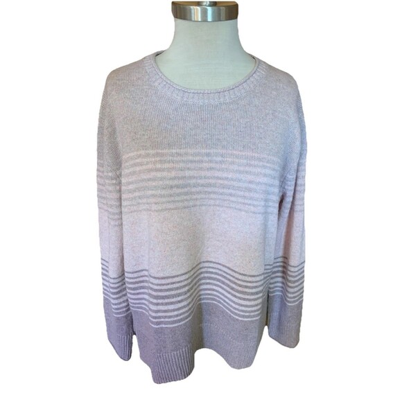 Ella Moss Cozy Soft Sweater Crewneck Long Sleeve Pink Stripe Size Large Vents - Picture 1 of 9
